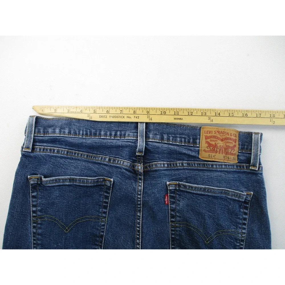 Levi's 514 Straight Fit Jeans Mens 36x34 Blue Dark Wash Stretch Denim Pant